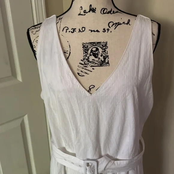 Ann Taylor White Cotton Blend Sleeveless Belted Tiered Midi Dress Size 16 Easter - Picture 2 of 9